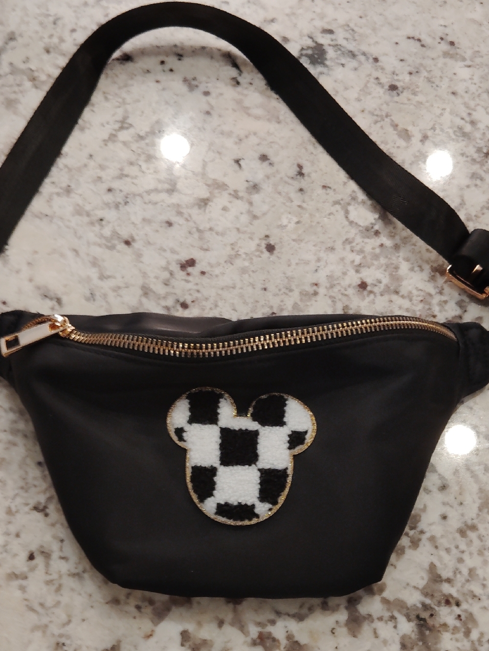 Kids  Disney World Black Crossbody Sling Bum Bag with Checkered Mickey Mouse